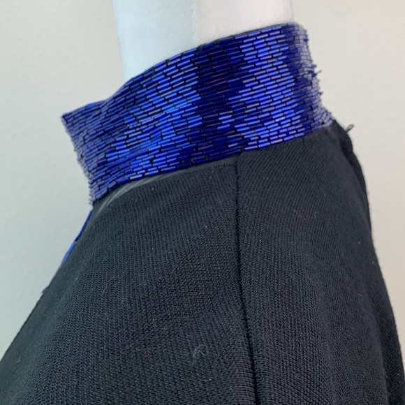 Vintage wool blend 90s beaded sheer illusion deep V neck fitted sheath dress EUC - Picture 4 of 13